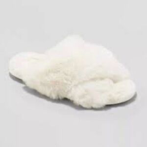 Cat & Jack Girls Faux Fur Fuzzy Soft Slide Cross Over Slippers S 13/1